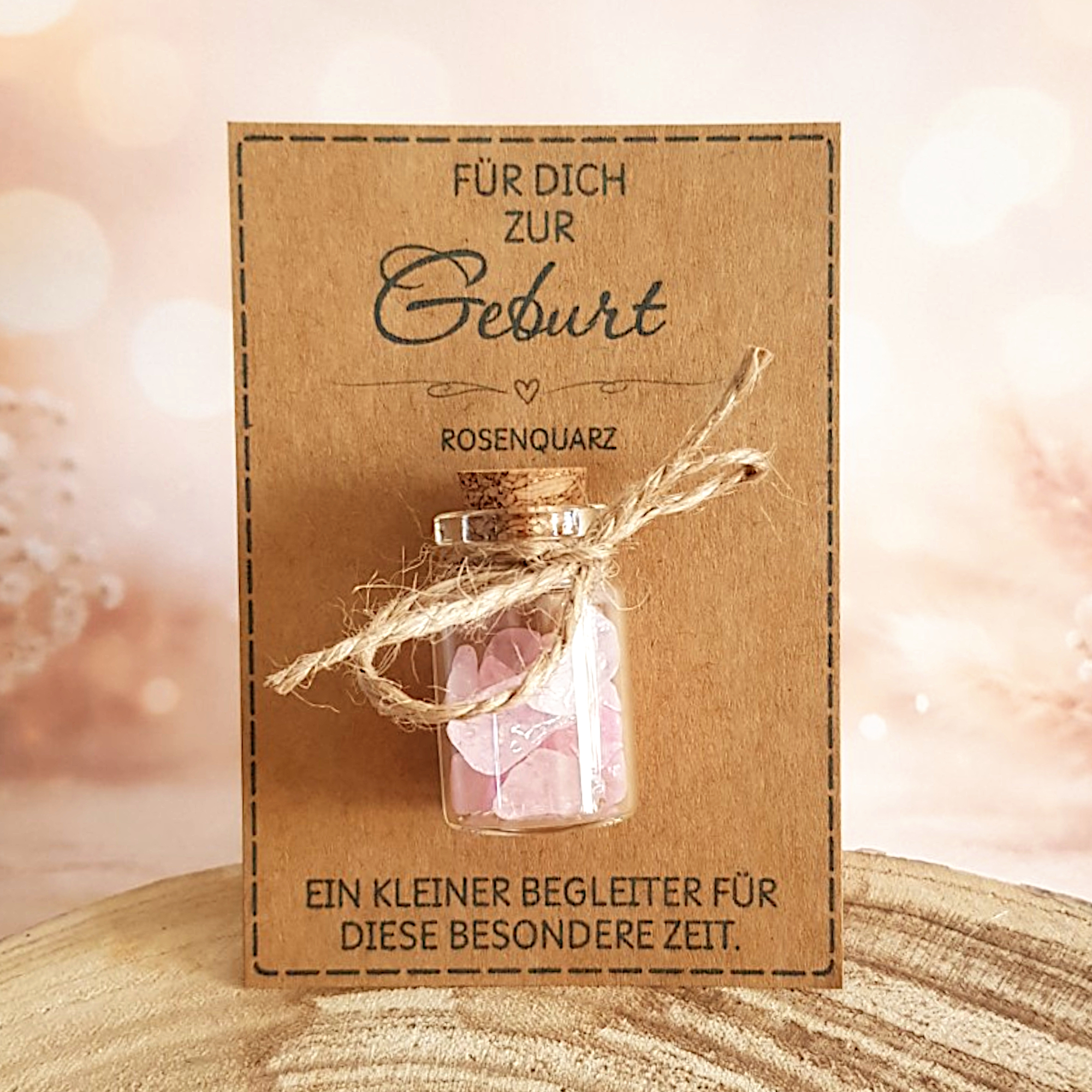 Geschenk zur Geburt mit Rosenquarz