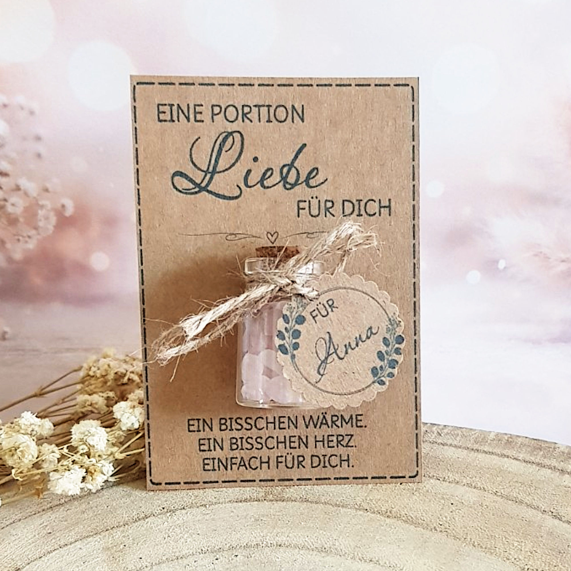 Eine Portion Liebe Geschenk mit Rosenquarz | Kleine Aufmerksamkeit – Bild 3