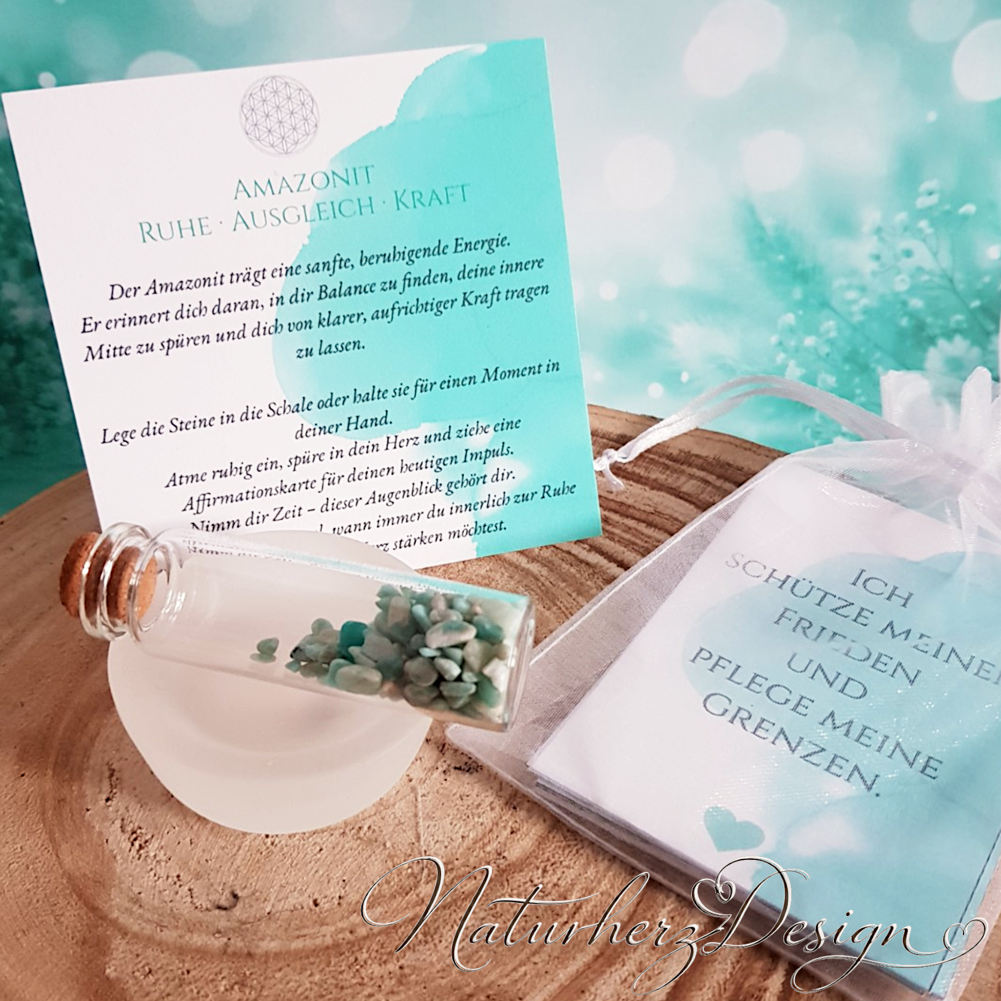 Amazonit Self-Care Set – Achtsamkeits-Geschenk mit Edelstein – Bild 2