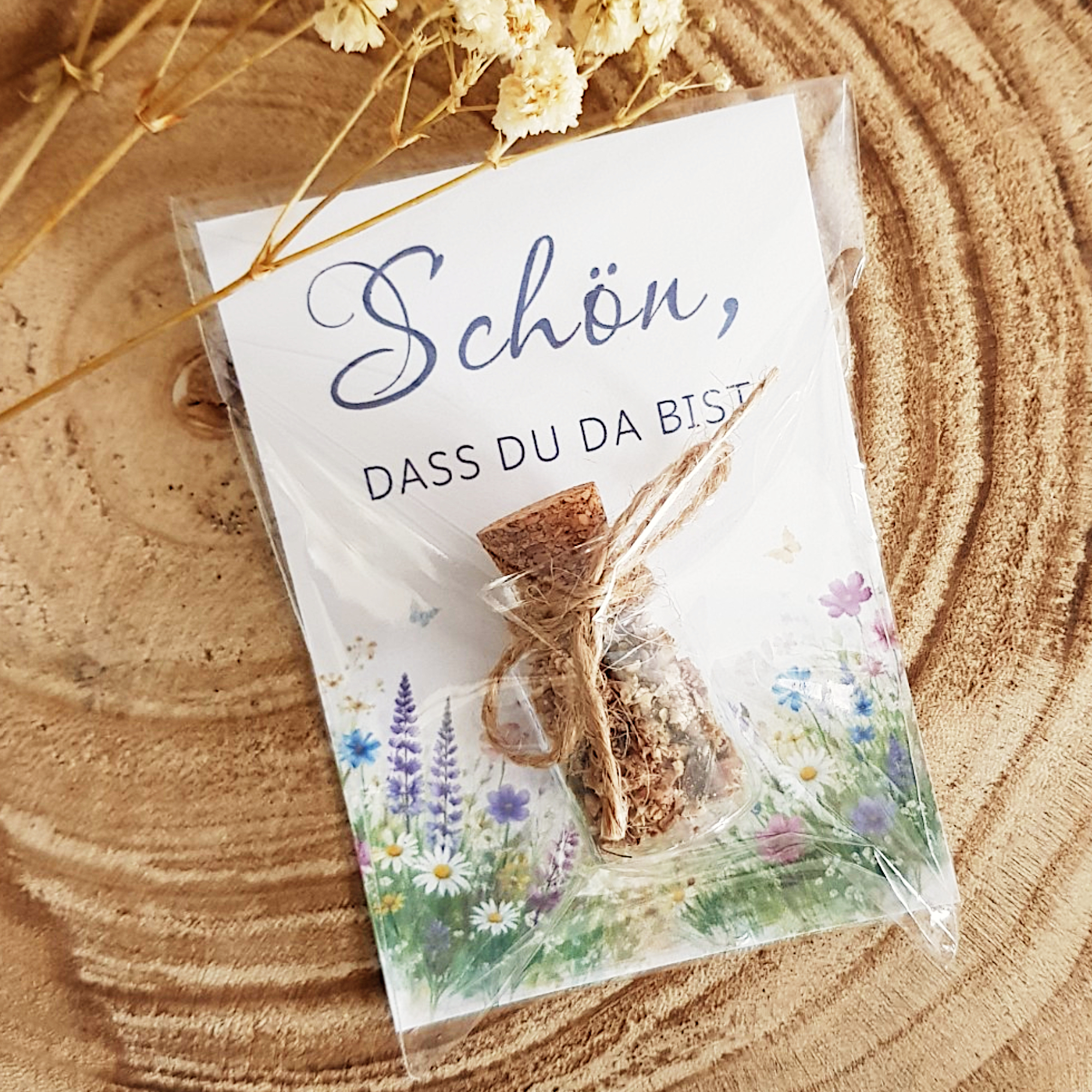 Kleines Geschenk Mitbringsel – Schön dass du da bist Karte mit Blumensamen – Bild 5