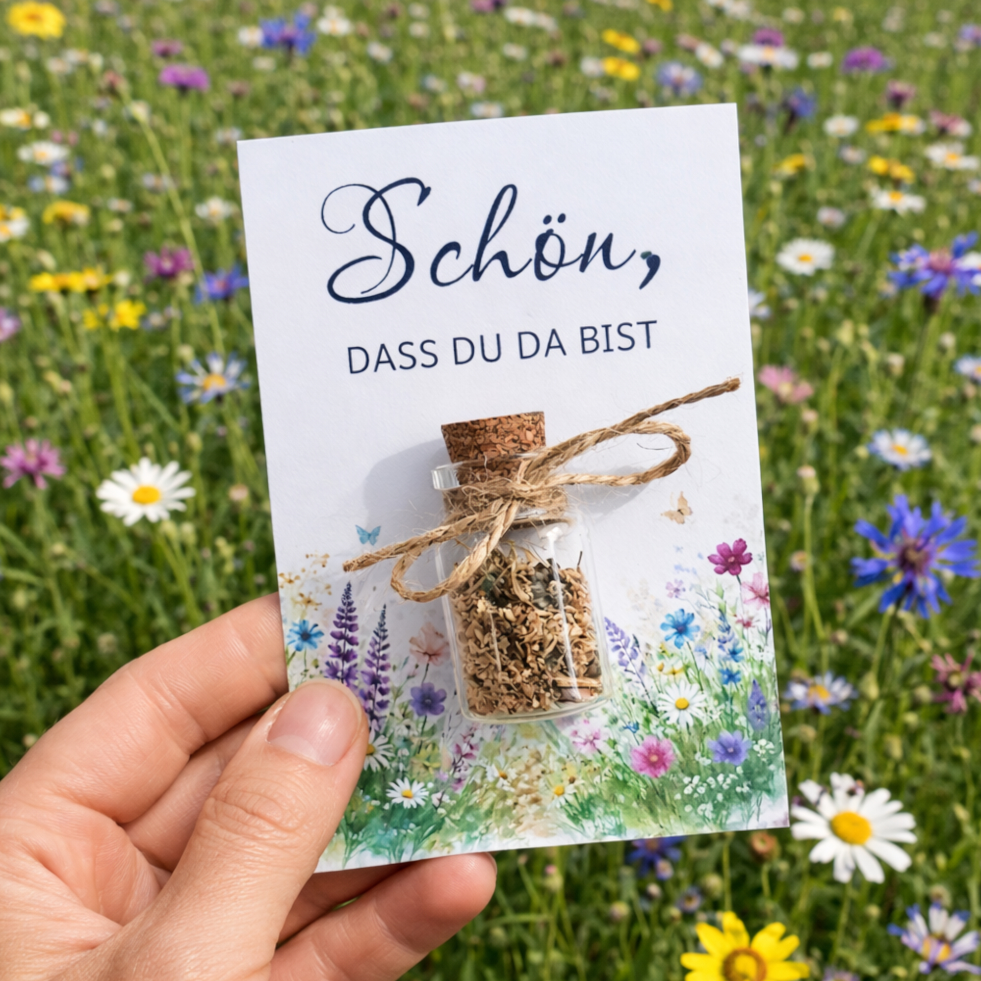 Kleines Geschenk Mitbringsel – Schön dass du da bist Karte mit Blumensamen – Bild 4