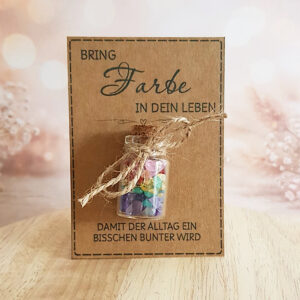 Glücksbringer Geschenk mit buntem Edelstein-Gläschen