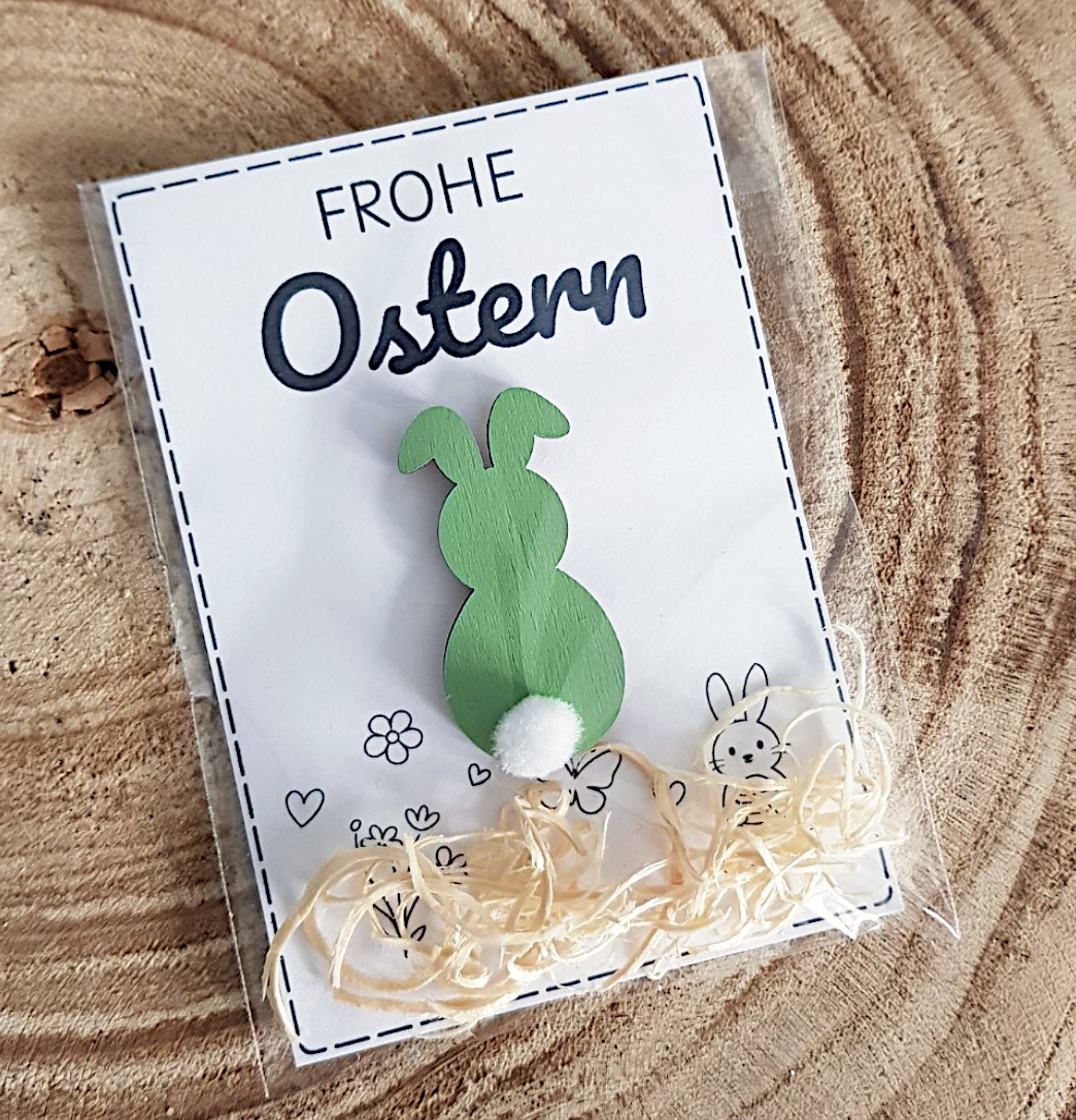 Osterkarte mit farbigem Holz-Häschen – kleines Ostergeschenk – Bild 2