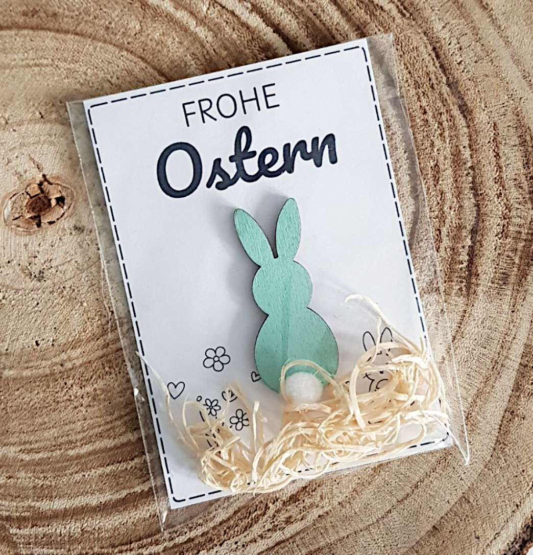 Osterkarte mit farbigem Holz-Häschen – kleines Ostergeschenk – Bild 3