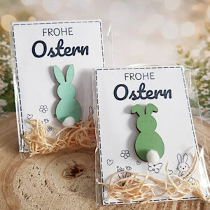 Karte Frohe Ostern mit Häschen und Osternest