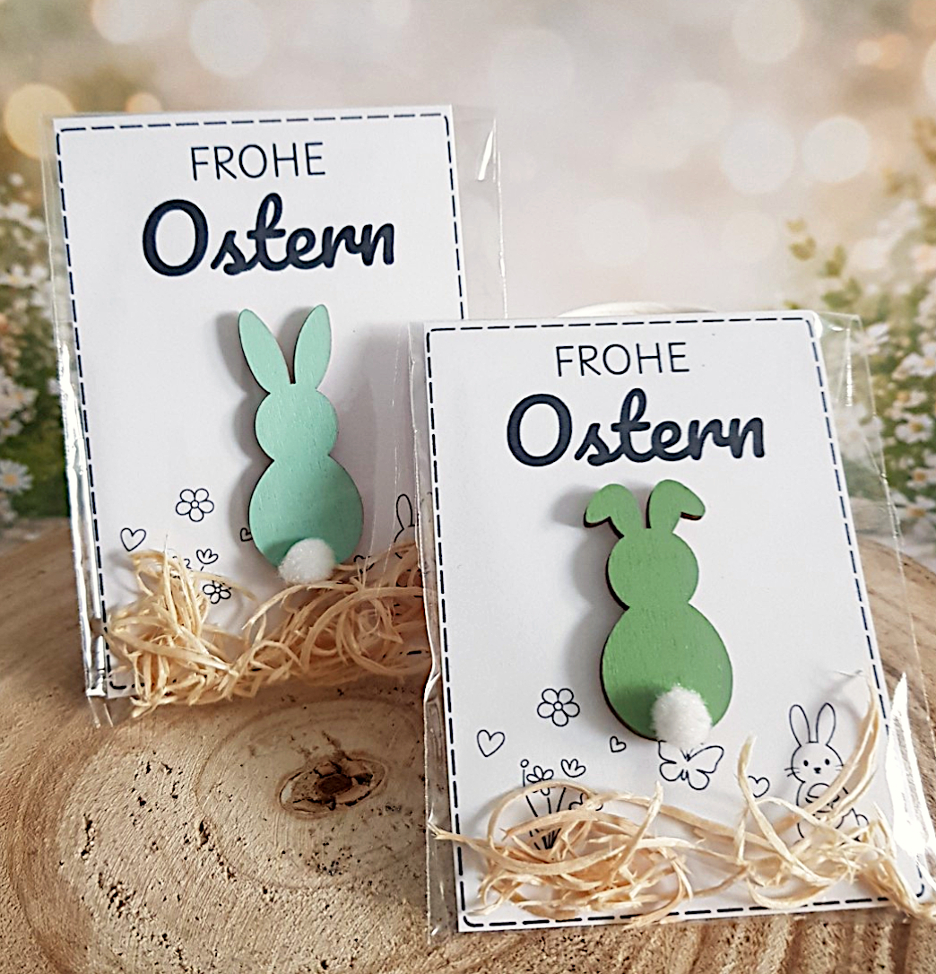 Karte Frohe Ostern mit Häschen und Osternest