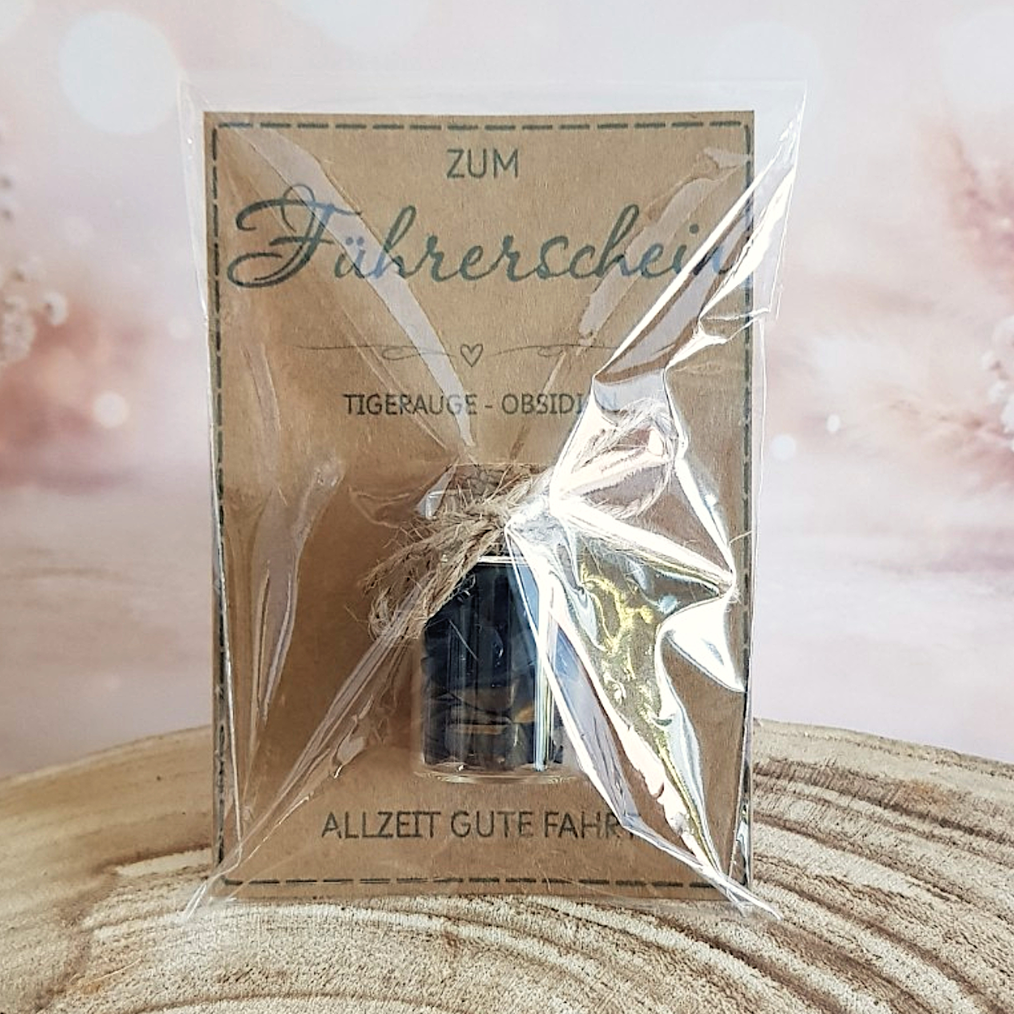 Geschenk zum Führerschein mit Tigerauge & Obsidian | personalisierbarer Glücksbringer – Bild 5