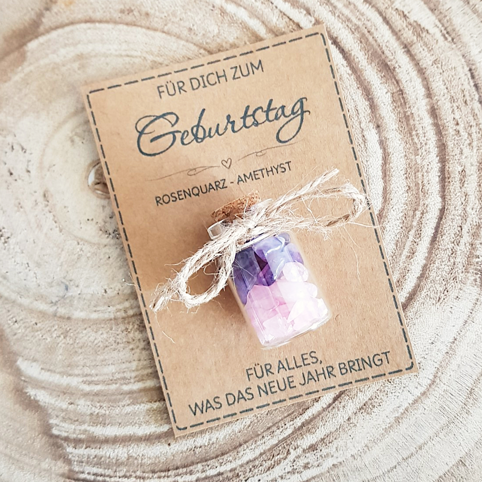 Geburtstag Geschenk mit Rosenquarz & Amethyst | Kleine Aufmerksamkeit – Bild 4