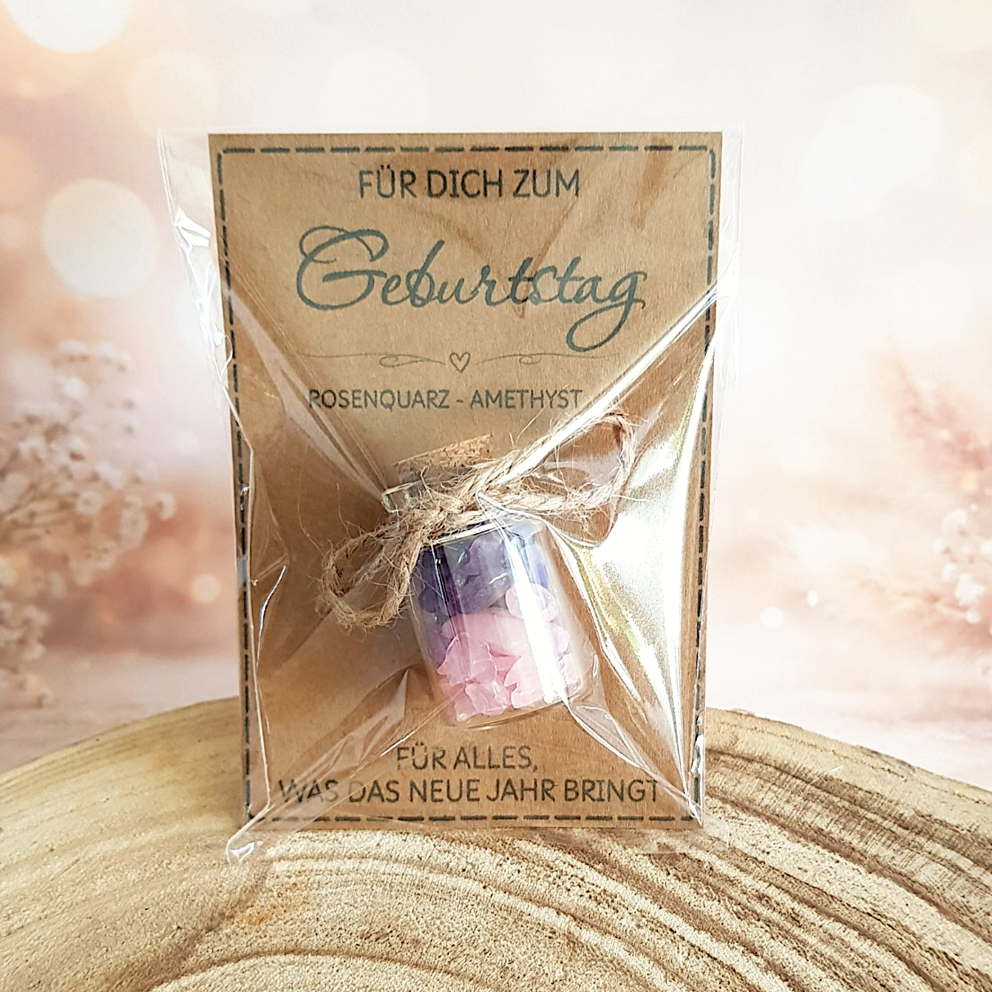 Geburtstag Geschenk mit Rosenquarz & Amethyst | Kleine Aufmerksamkeit – Bild 5