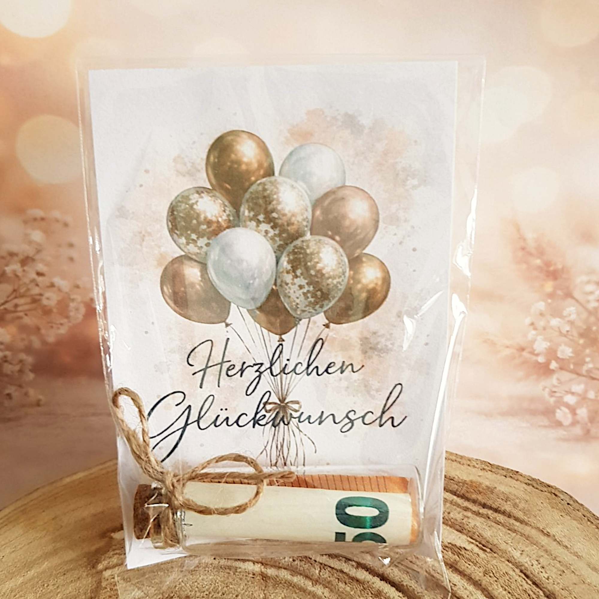 Geldgeschenk "Herzlichen Glückwunsch" - Karte mit Glasröhrchen – Bild 3