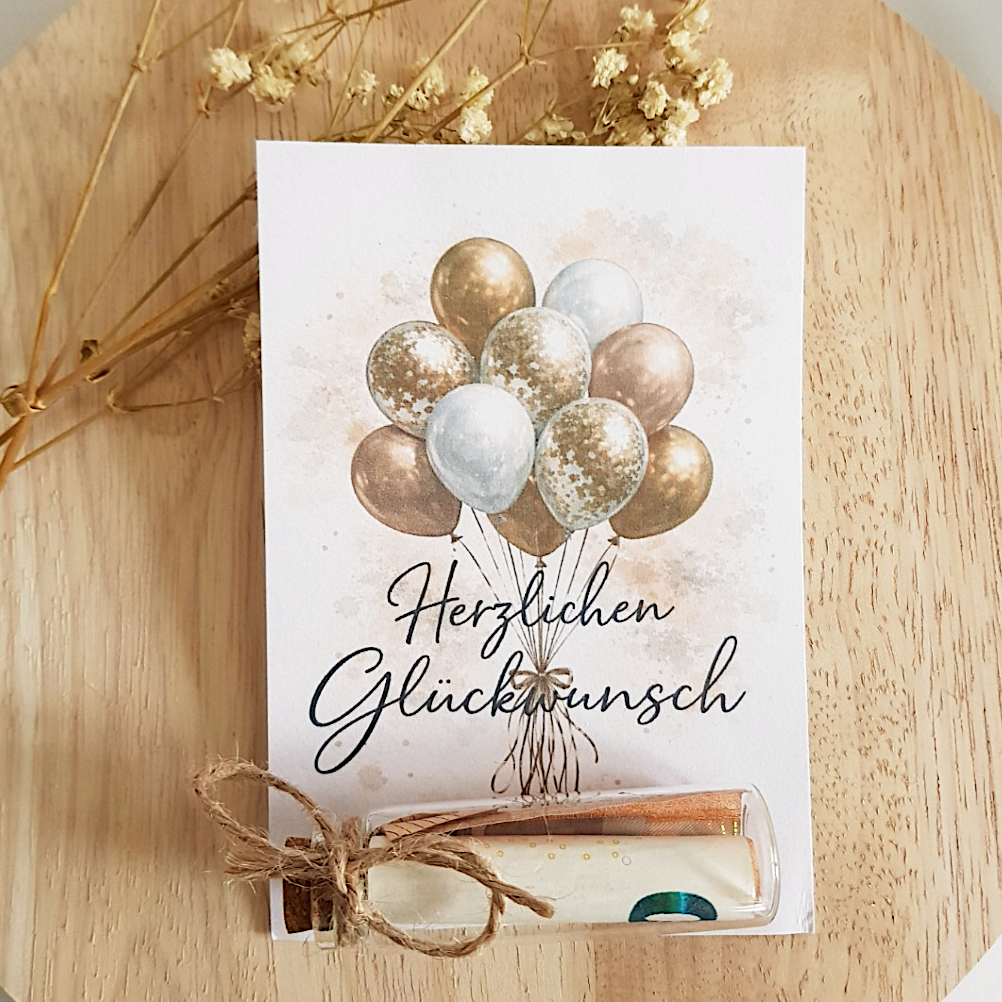 Geldgeschenk "Herzlichen Glückwunsch" - Karte mit Glasröhrchen – Bild 2