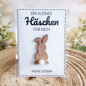 Osterkarte mit Holz Häschen