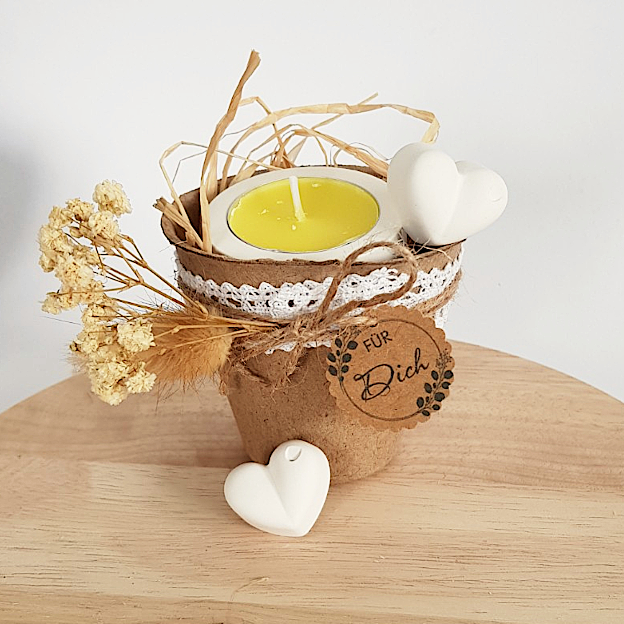 Kleines Geschenk mit Duftkerze – personalisierbares Kerzenset im Naturfaser-Topf – Bild 4