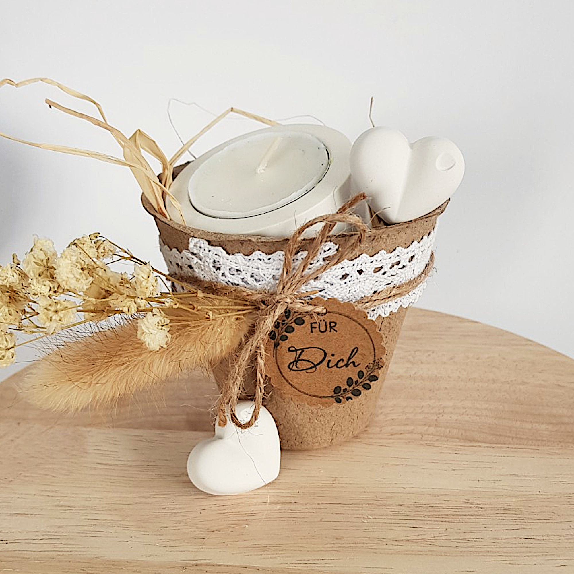 Kleines Geschenk mit Duftkerze – personalisierbares Kerzenset im Naturfaser-Topf – Bild 7