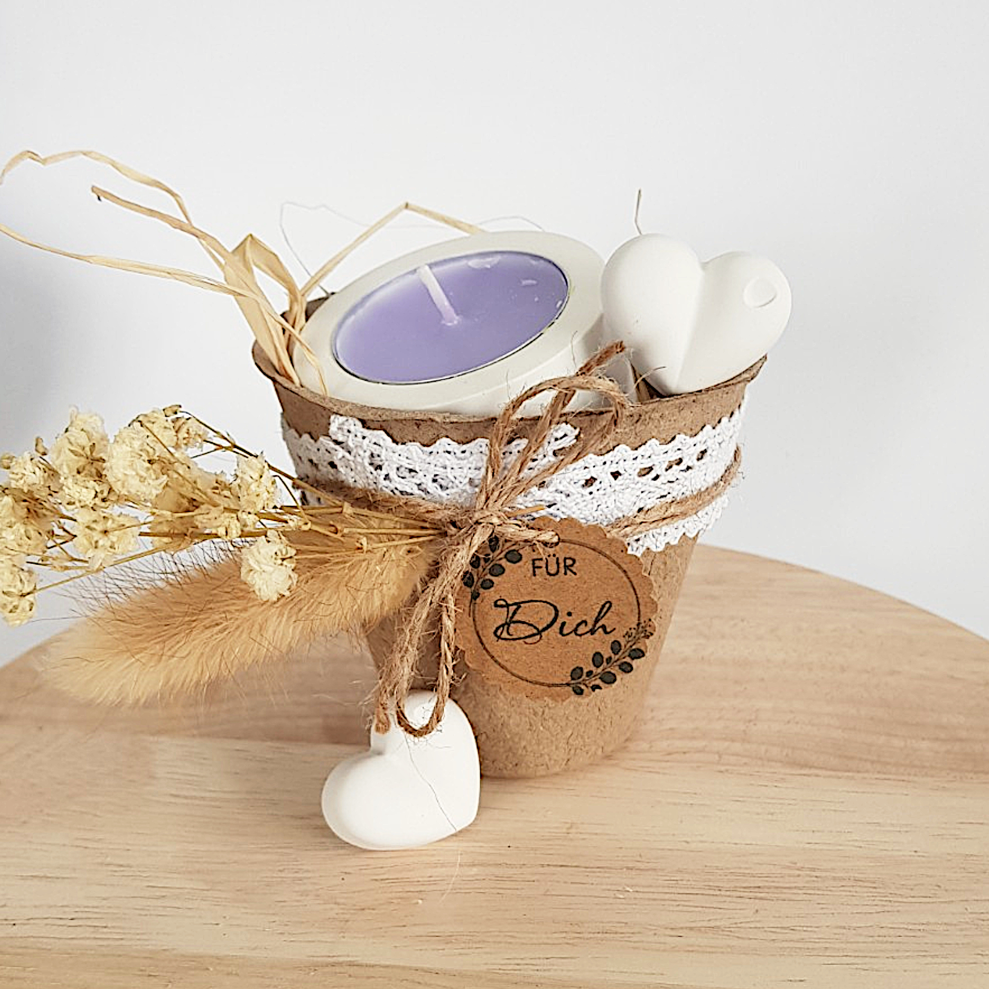 Kleines Geschenk mit Duftkerze – personalisierbares Kerzenset im Naturfaser-Topf – Bild 5