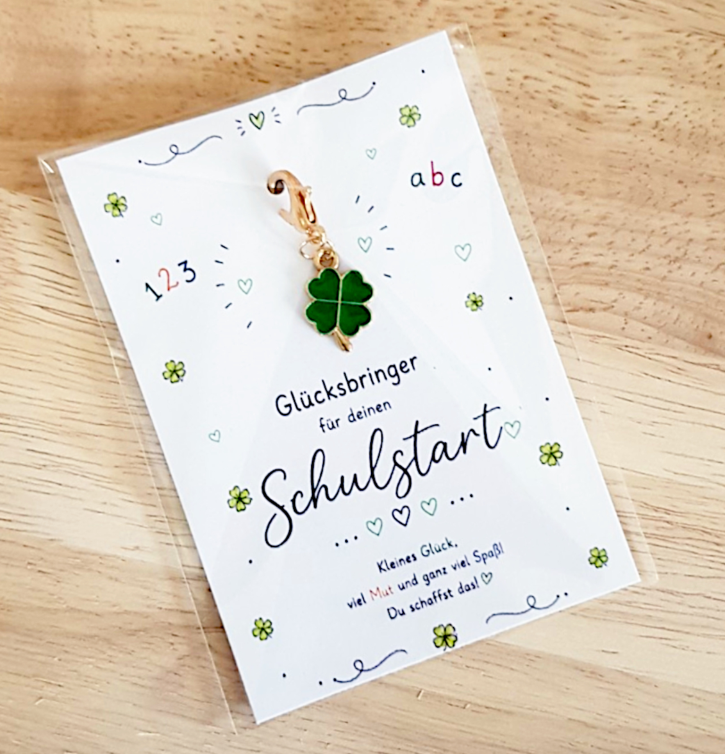 Geschenk zur Einschulung – Schlüsselanhänger Kleeblatt, Mutmacher Schulstart – Bild 5