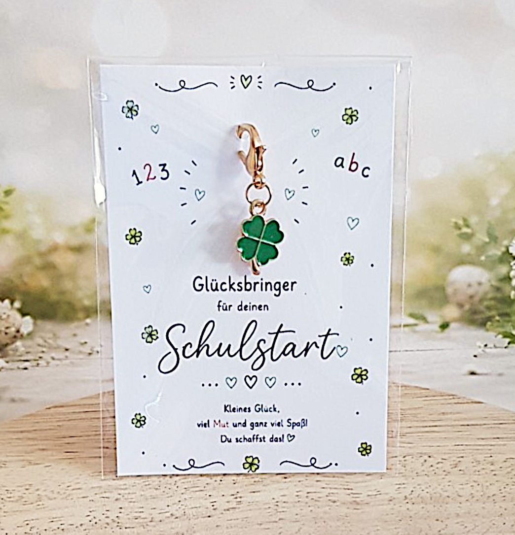 Geschenk zur Einschulung – Schlüsselanhänger Kleeblatt, Mutmacher Schulstart – Bild 4