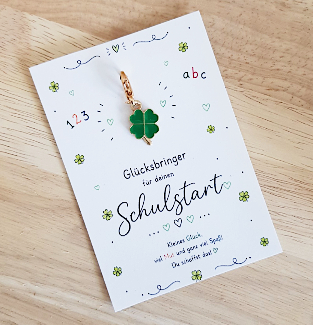 Geschenk zur Einschulung – Schlüsselanhänger Kleeblatt, Mutmacher Schulstart – Bild 2