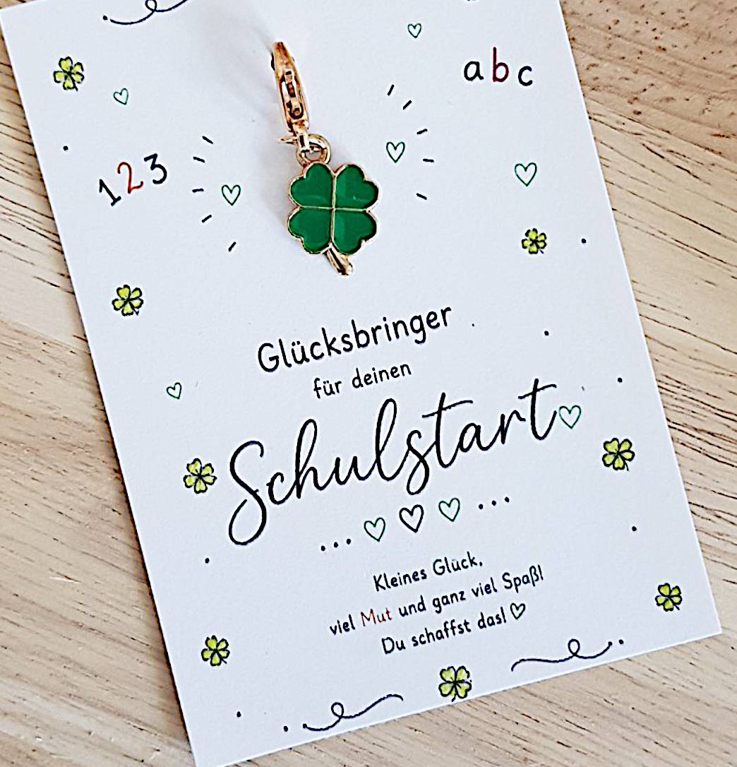 Geschenk zur Einschulung – Schlüsselanhänger Kleeblatt, Mutmacher Schulstart – Bild 3