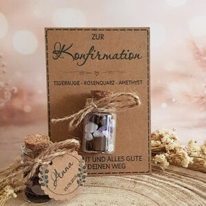 Konfirmation Geschenk mit Edelsteinen und personalisiertem Anhänger