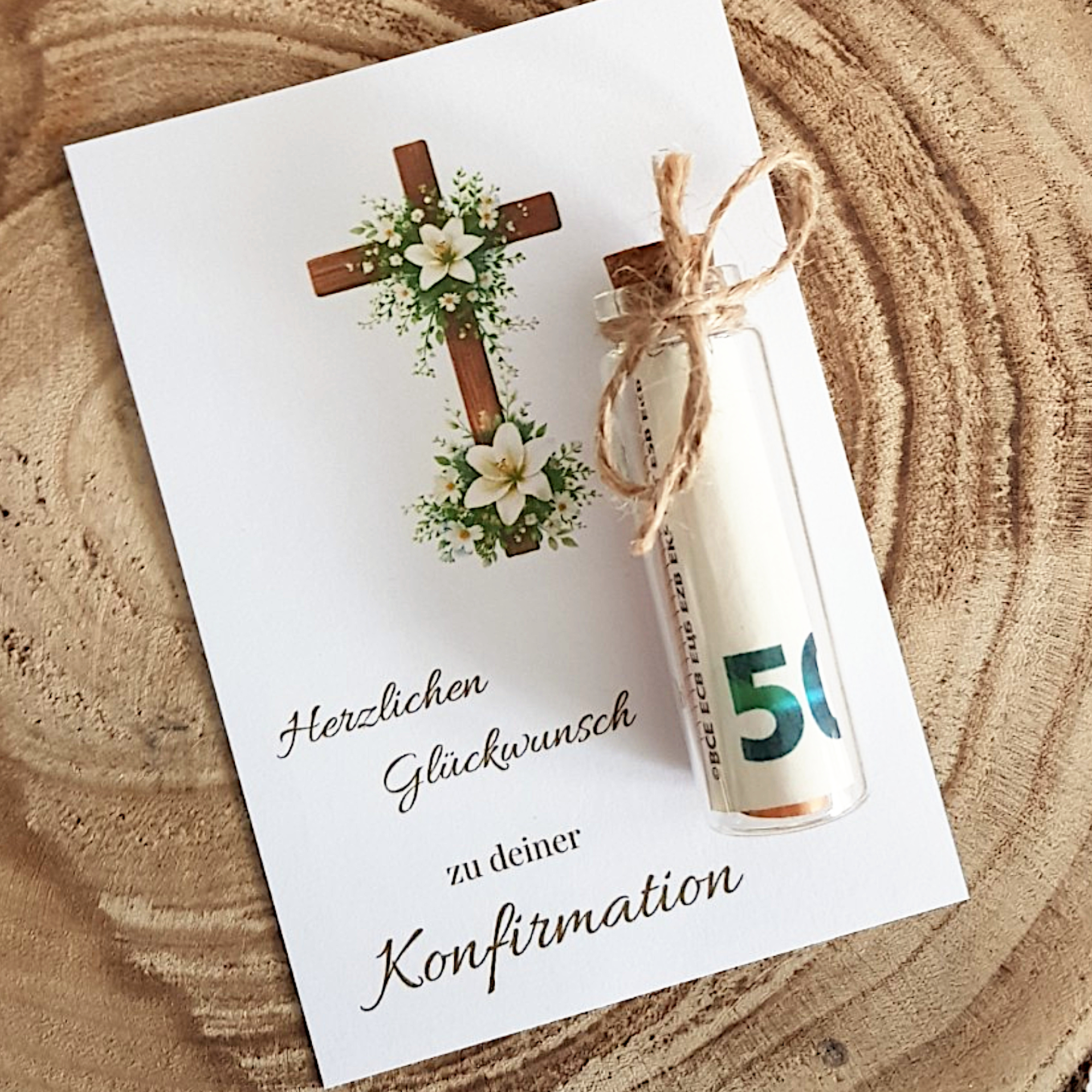 Geldgeschenk zur Konfirmation – Karte mit Glasröhrchen – Bild 2