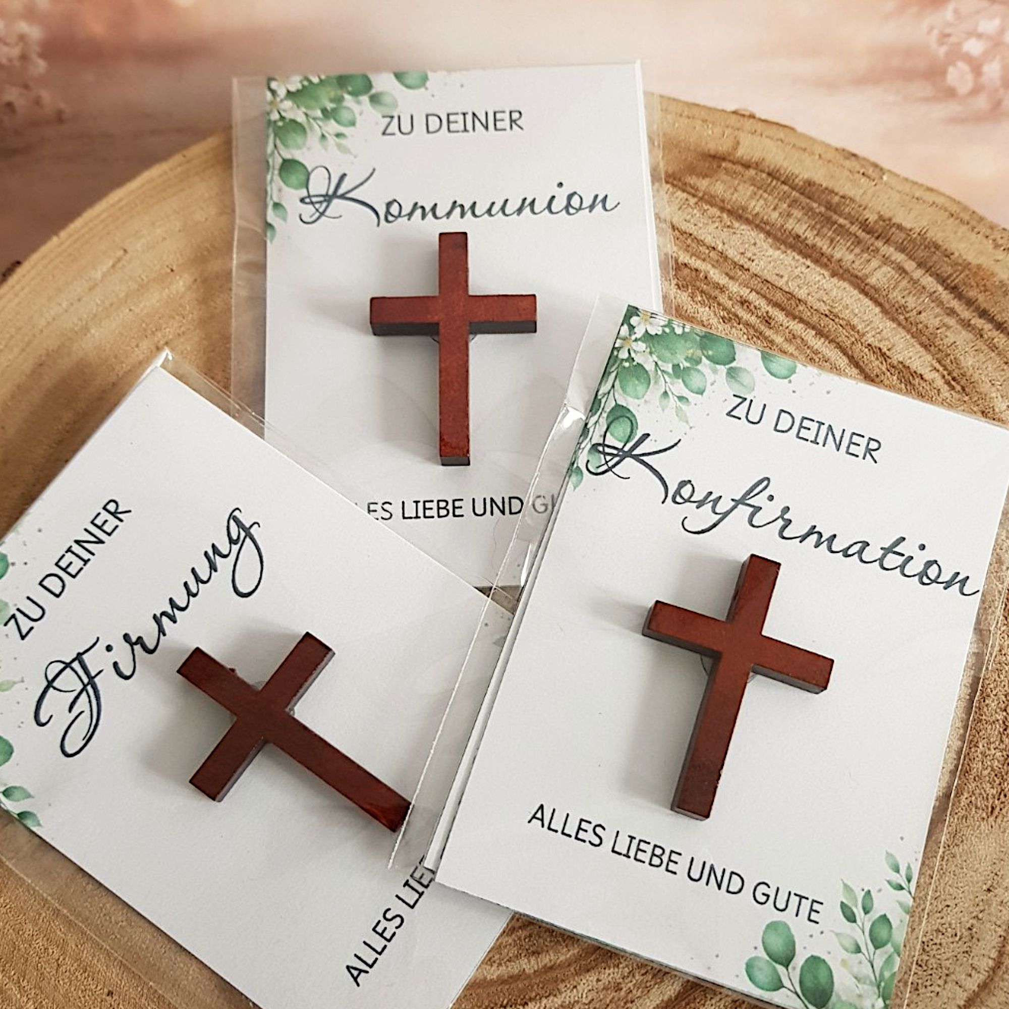 Kreuz mit Karte - Geschenk Kommunion Konfirmation Firmung