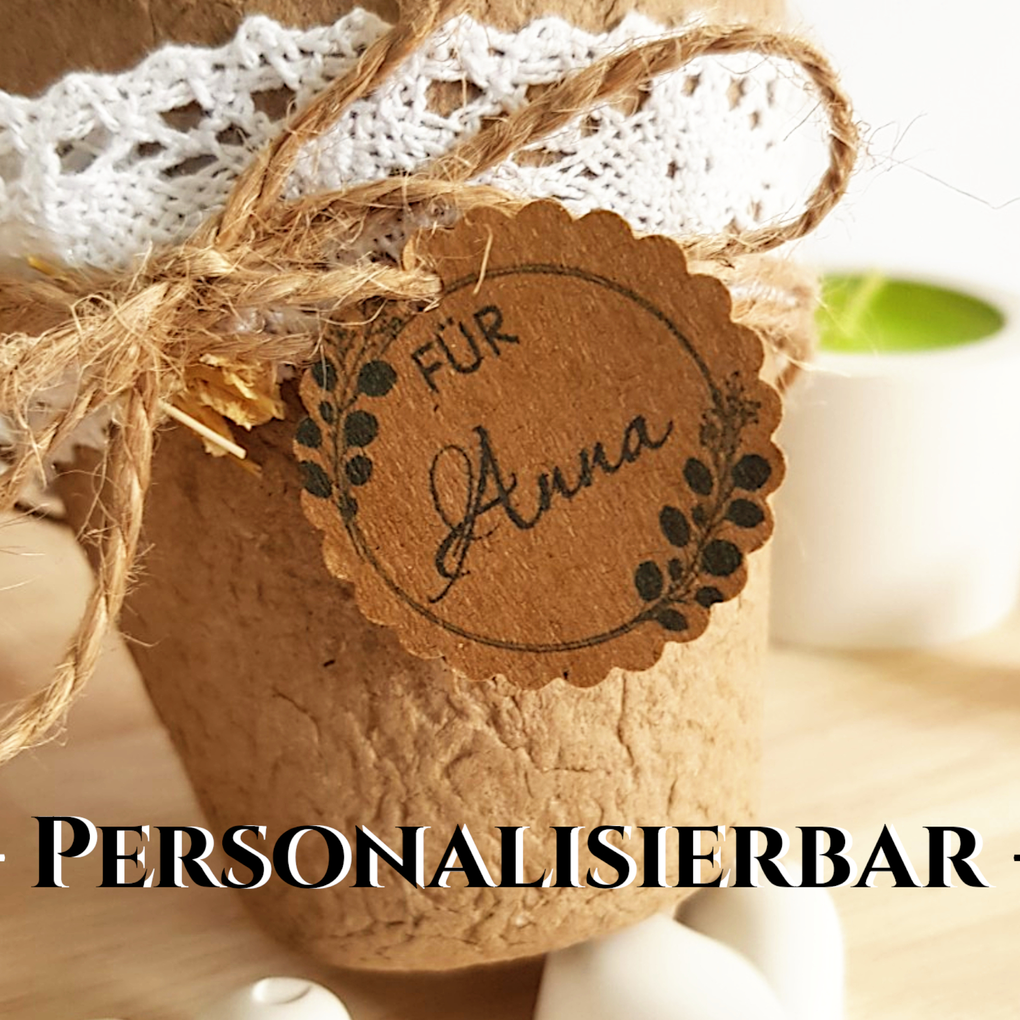 Kleines Geschenk mit Duftkerze – personalisierbares Kerzenset im Naturfaser-Topf – Bild 2