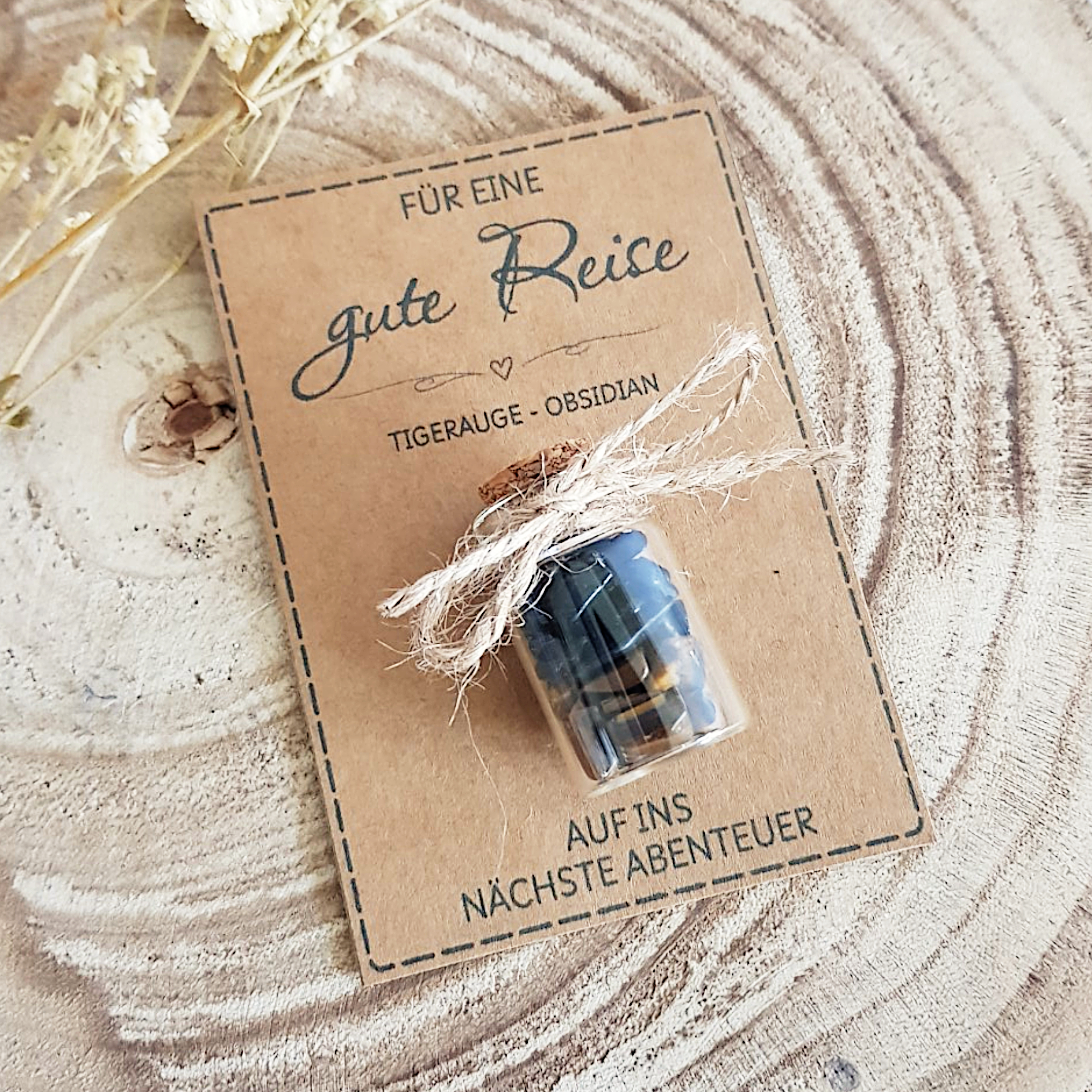 Gute Reise Geschenk mit Tigerauge & Obsidian | Kleine Aufmerksamkeit – Bild 4
