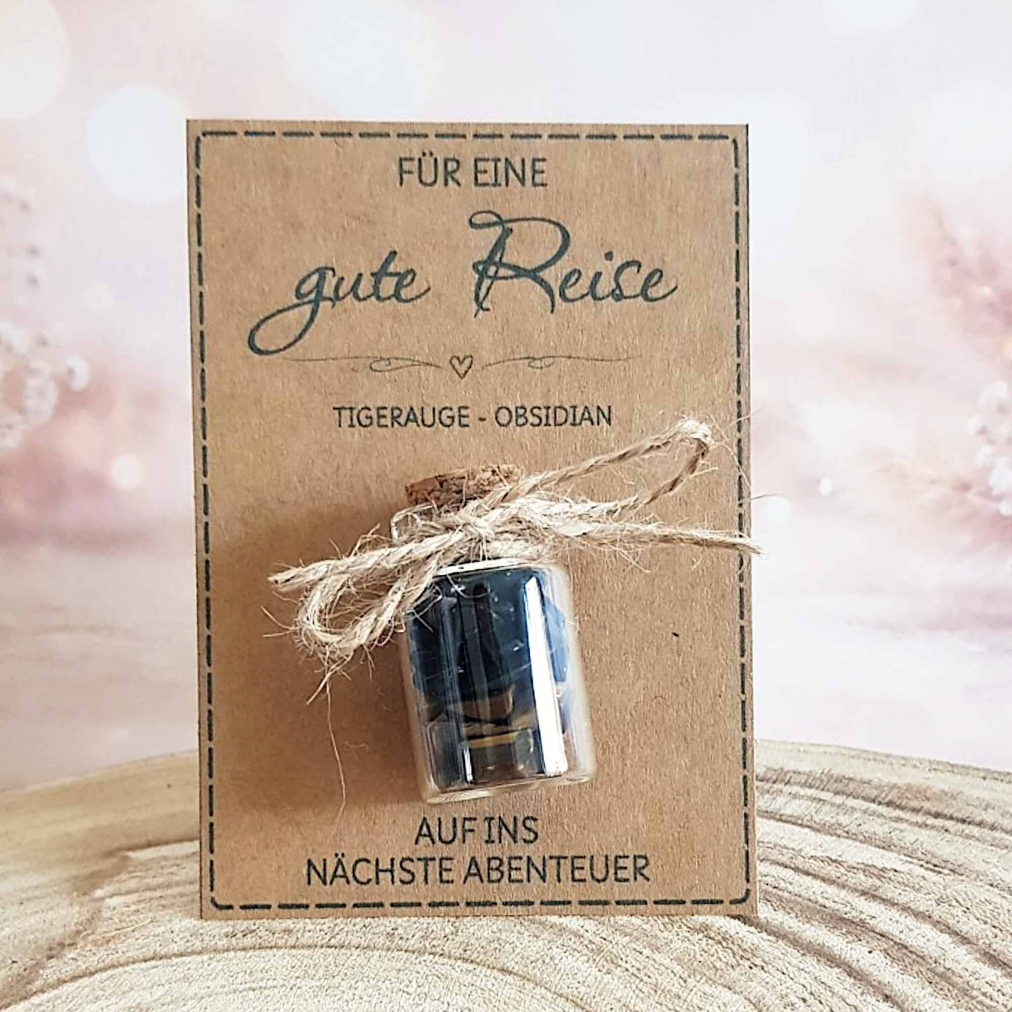 Gute Reise Geschenk mit Tigerauge und Obsidian