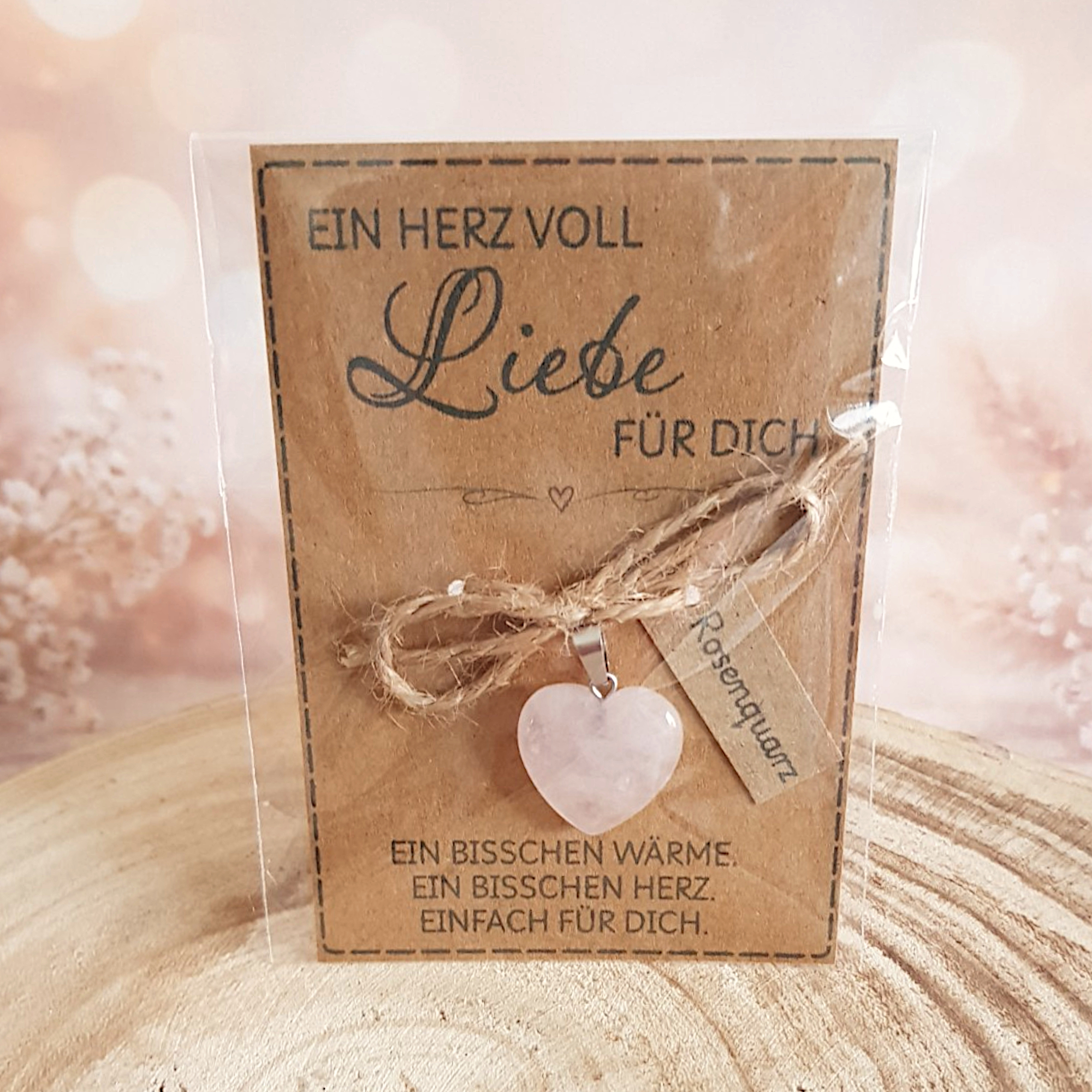Rosenquarz Herz mit Karte – kleines Geschenk voller Liebe – Bild 3