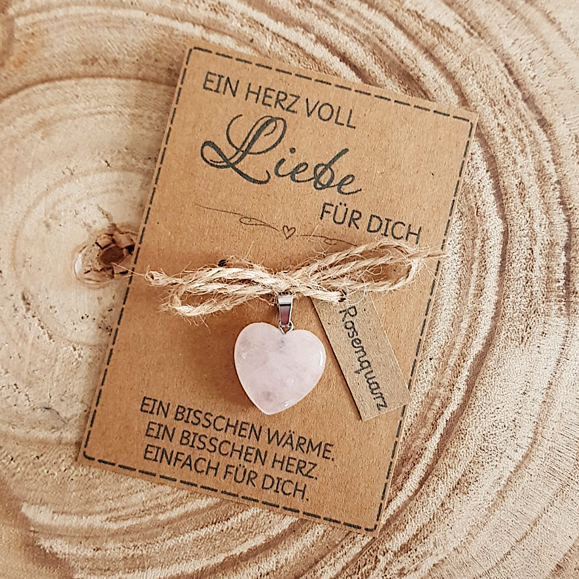 Rosenquarz Herz mit Karte – kleines Geschenk voller Liebe – Bild 2