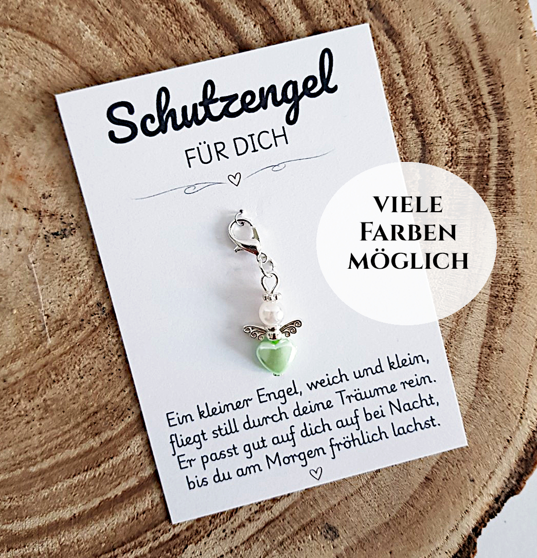 Schutzengel Schlüsselanhänger auf Karte mit kurzem Gedicht