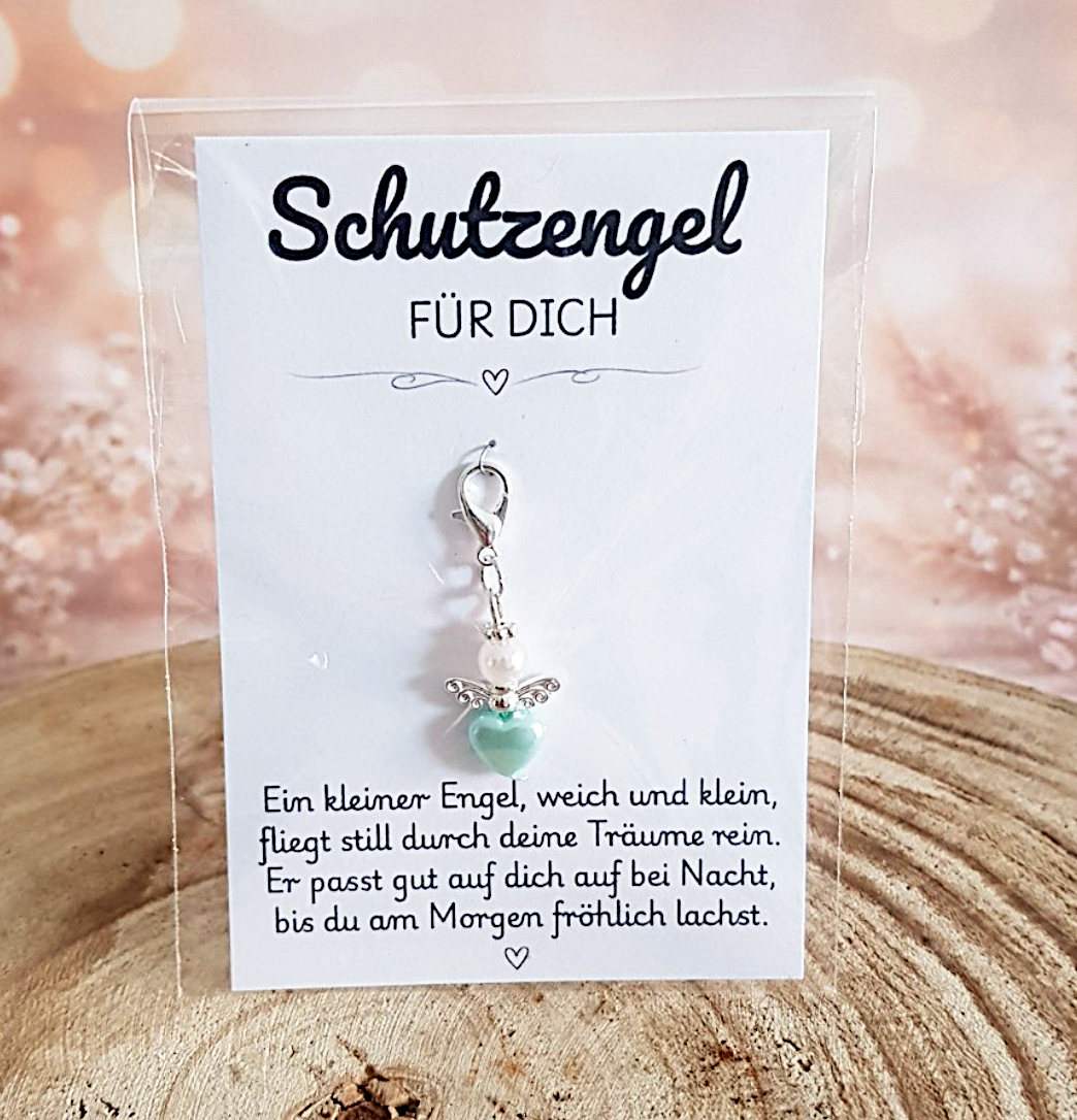 Schutzengel Anhänger mit Karte – kleiner Schlüsselanhänger Glücksbringer mit Gedicht – Bild 4