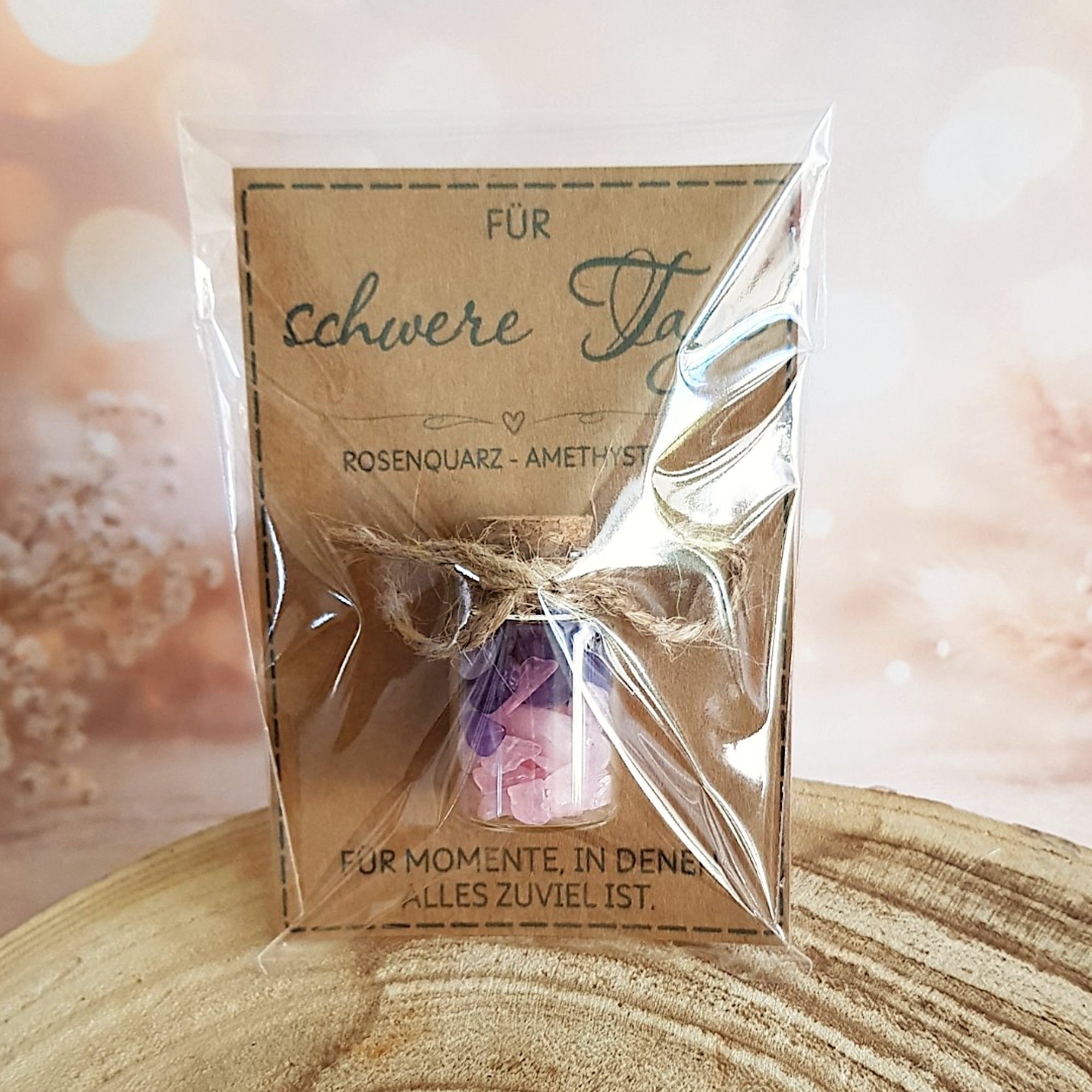 Geschenk für schwere Tage mit Rosenquarz & Amethyst | Kleine Aufmerksamkeit – Bild 5