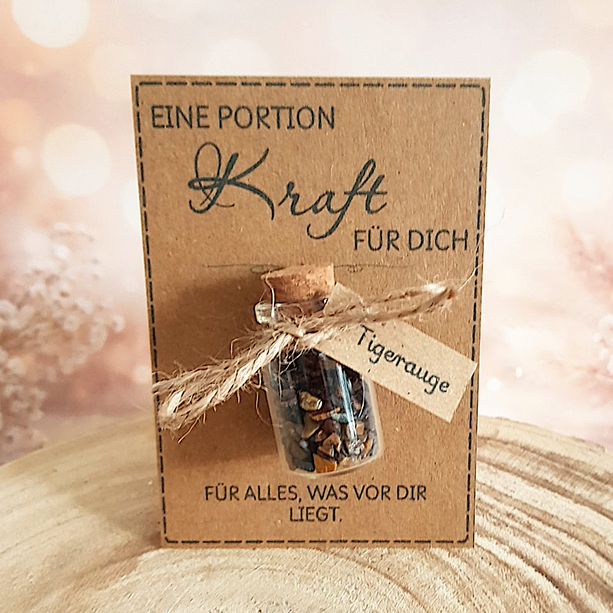 Geschenk Kraft mit kleinem Tigerauge-Gläschen